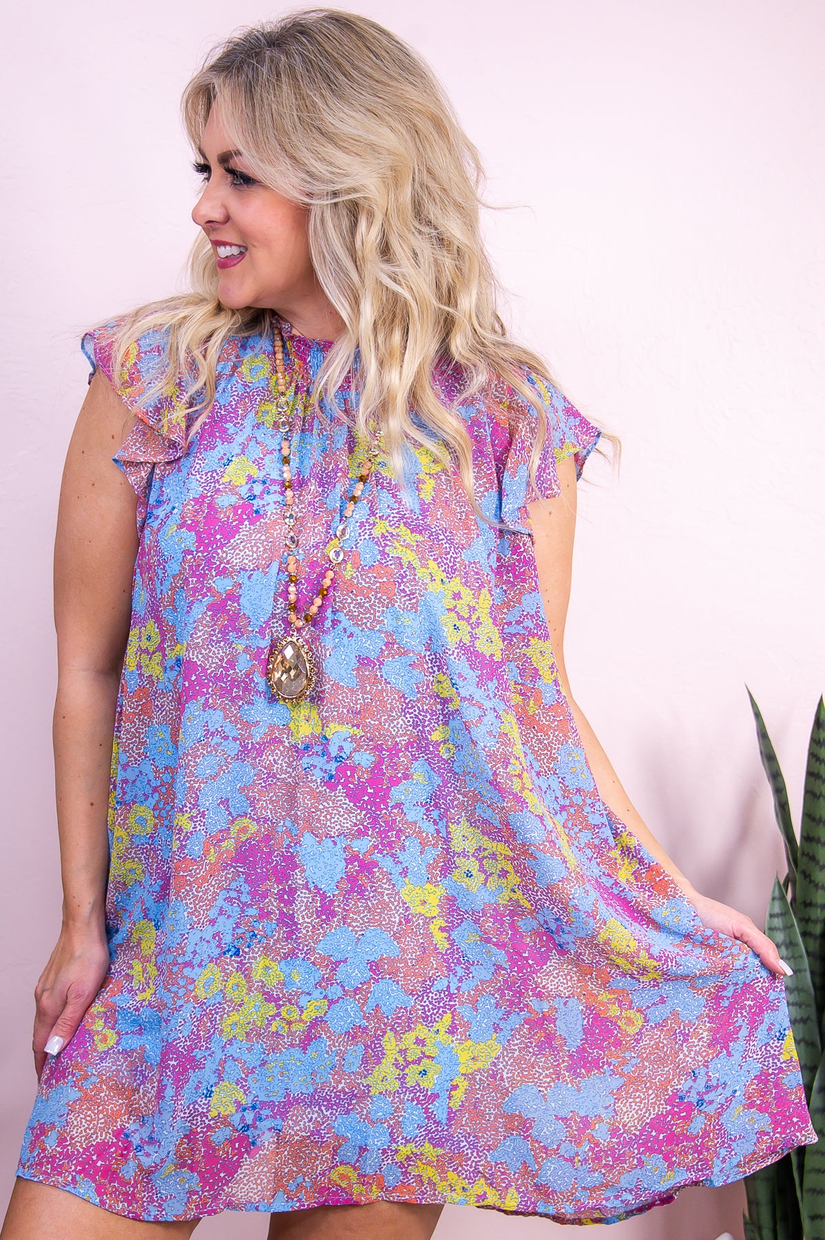Looking For Joy Periwinkle/Multi Color Printed Sheer Dress - D5340PW