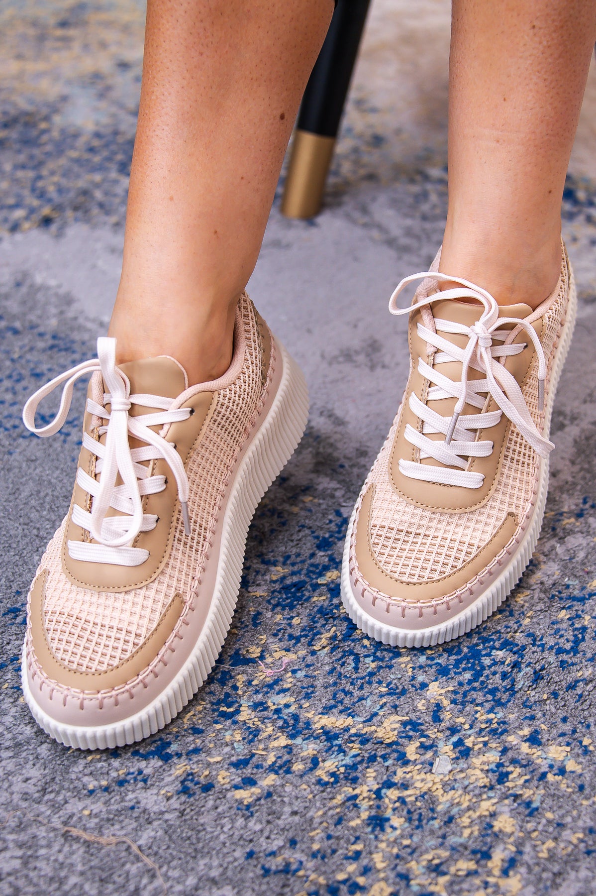 Ray Of Hope Nude Solid Woven Platform Sneakers - SHO2654NU