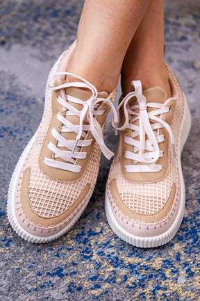 Ray Of Hope Nude Solid Woven Platform Sneakers - SHO2654NU