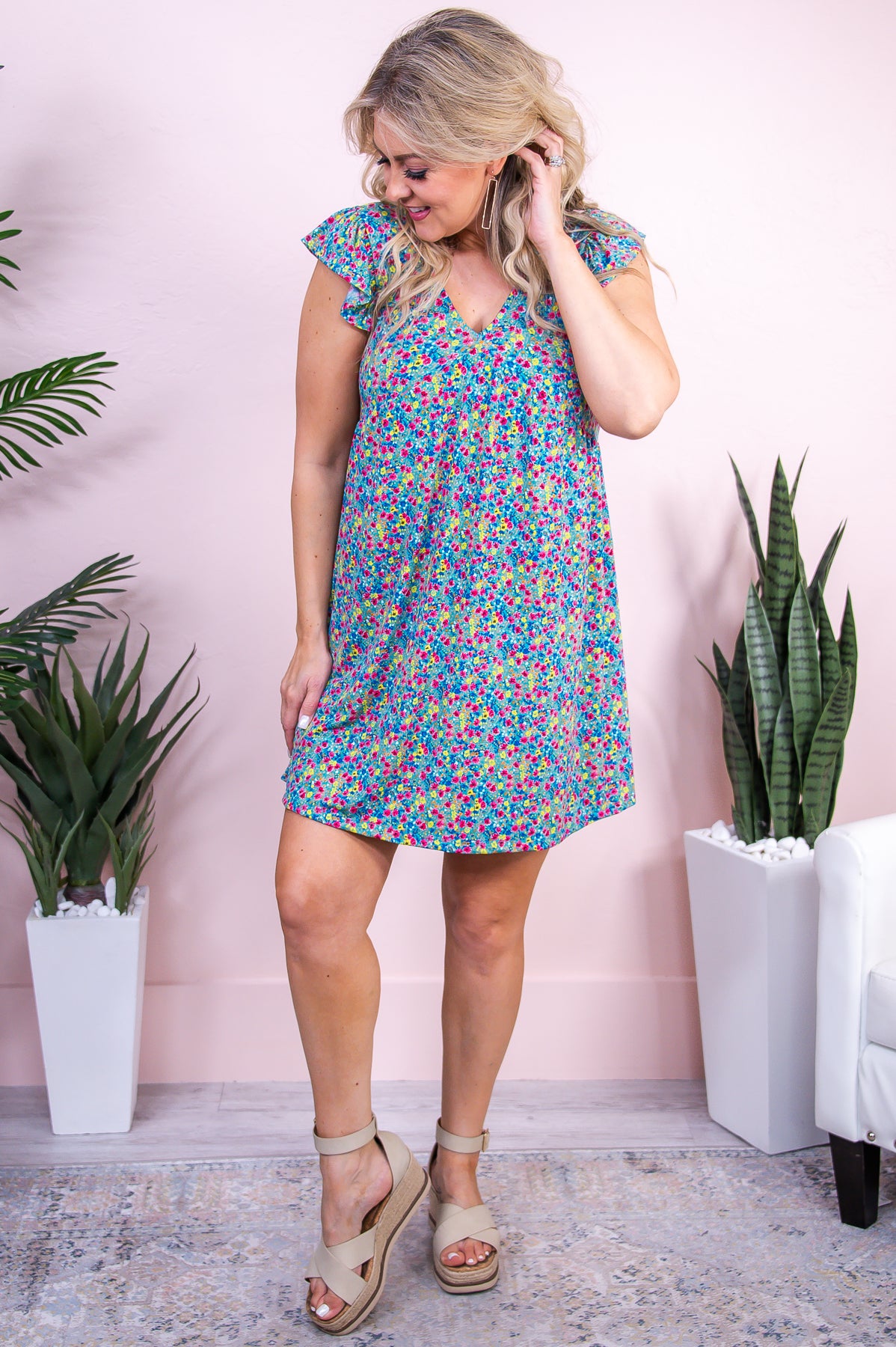 Connecting With Nature Blue/Multi Color Floral Dress - D5333BL
