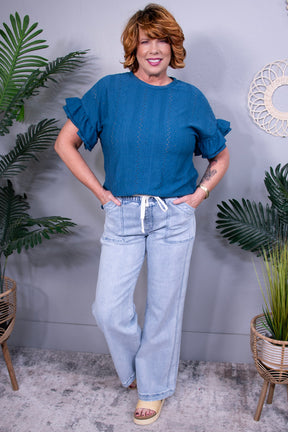 Ruffle Reign Eyelet Flounce Sleeve Top (5 Colors)