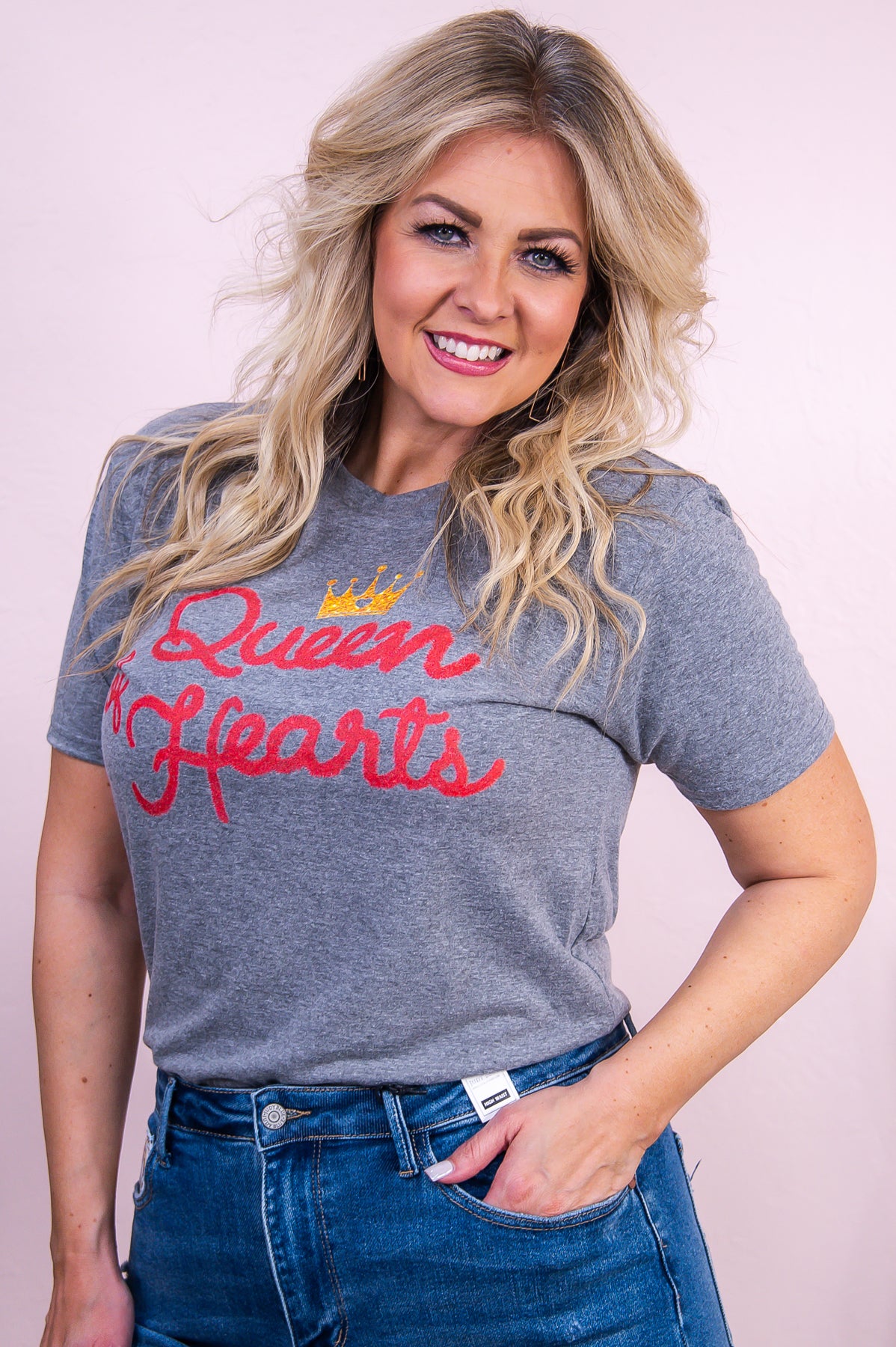 Queen Of Hearts Premium Heather Gray Graphic Tee - A3370PHG