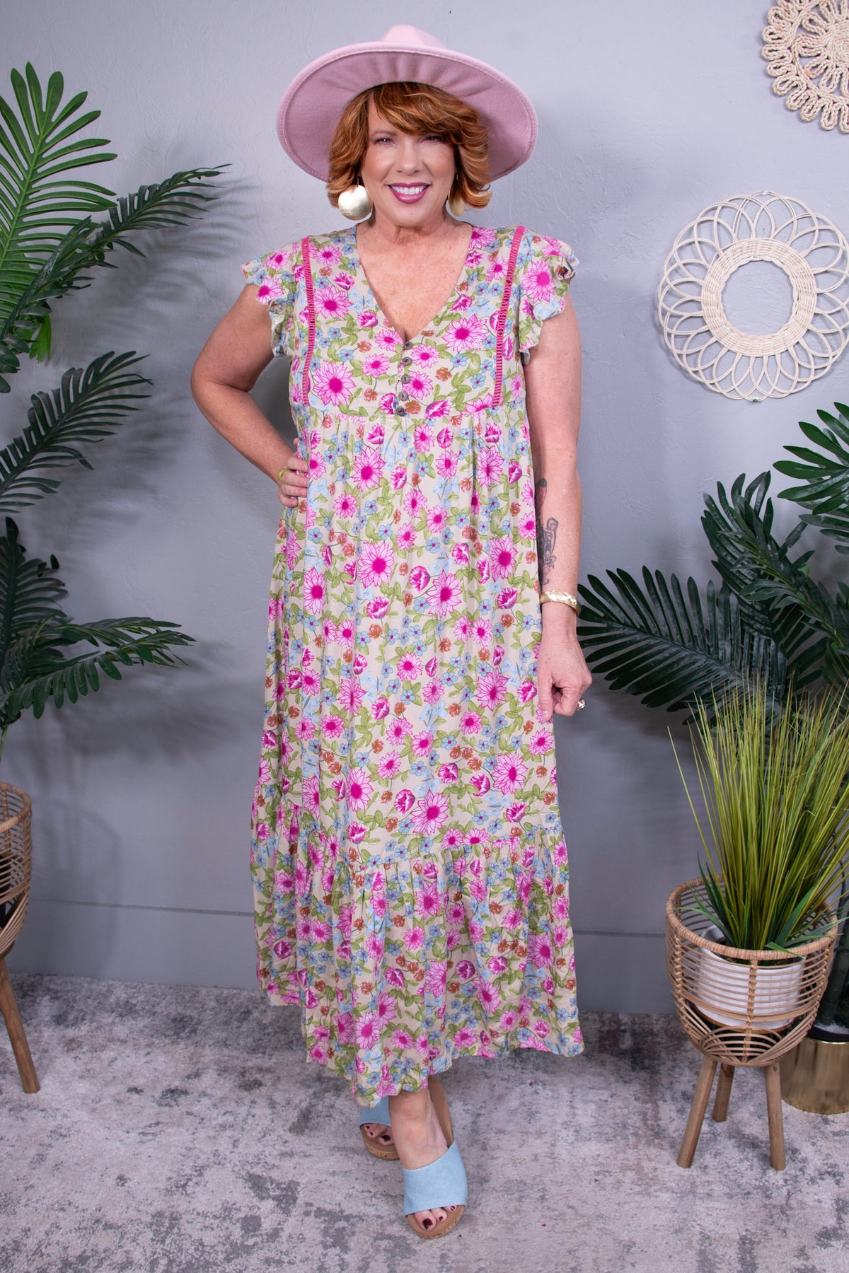 Go With The Flow Floral Ruffled Tiered Dress D5624MU
