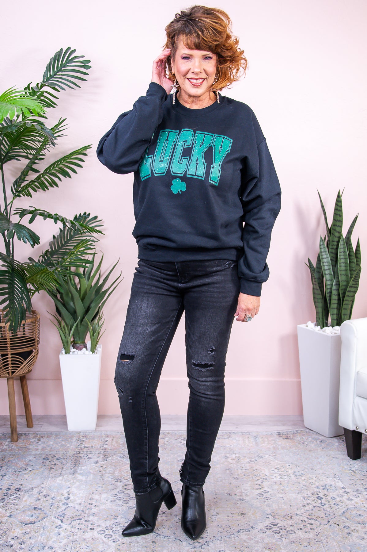 Lucky, Blessed, And Well Dressed Black Graphic Sweatshirt - A3167BK