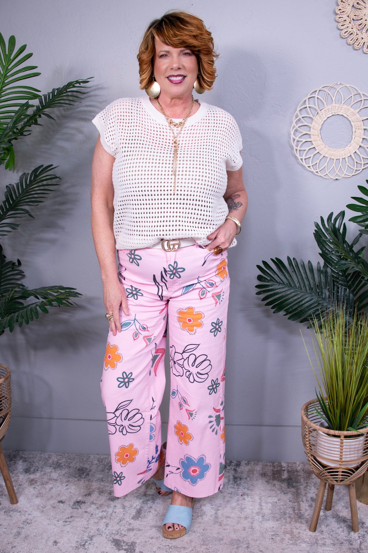 Polly Floral Pink Denim Jeans - K1313PK