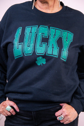 Lucky, Blessed, And Well Dressed Black Graphic Sweatshirt - A3167BK