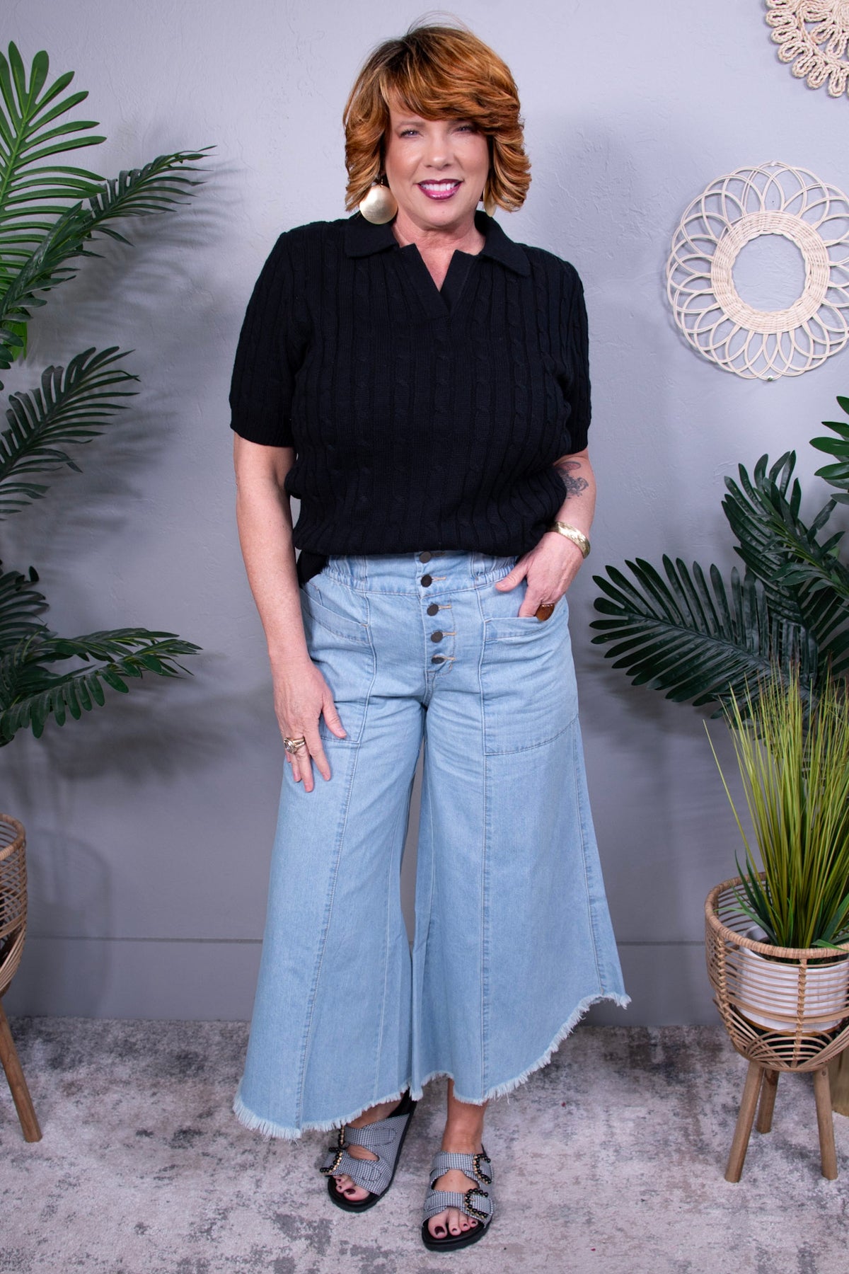 Gretchen Wide Leg Cropped Denim Jeans - K1312DN