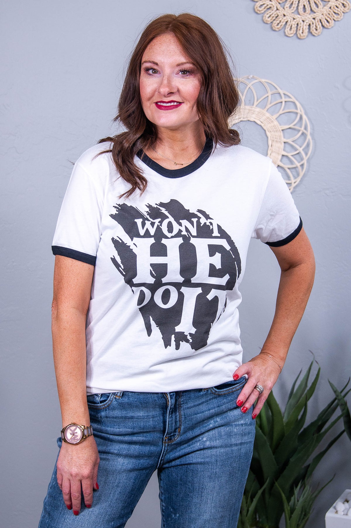 Won't He Do It White/Black Graphic Tee - A3638WH