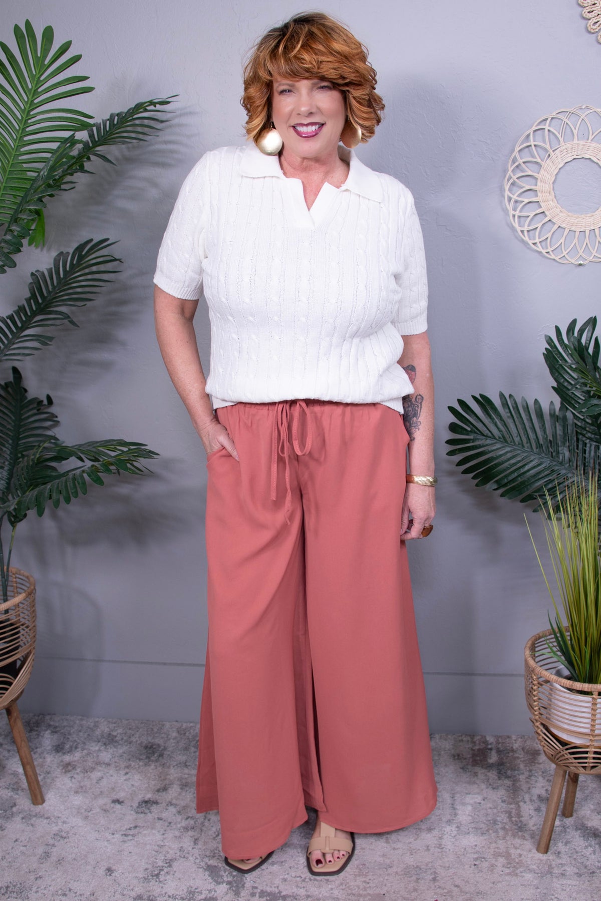 Urban Edge High Waist Wide Leg Coral Pants - PNT1793CO