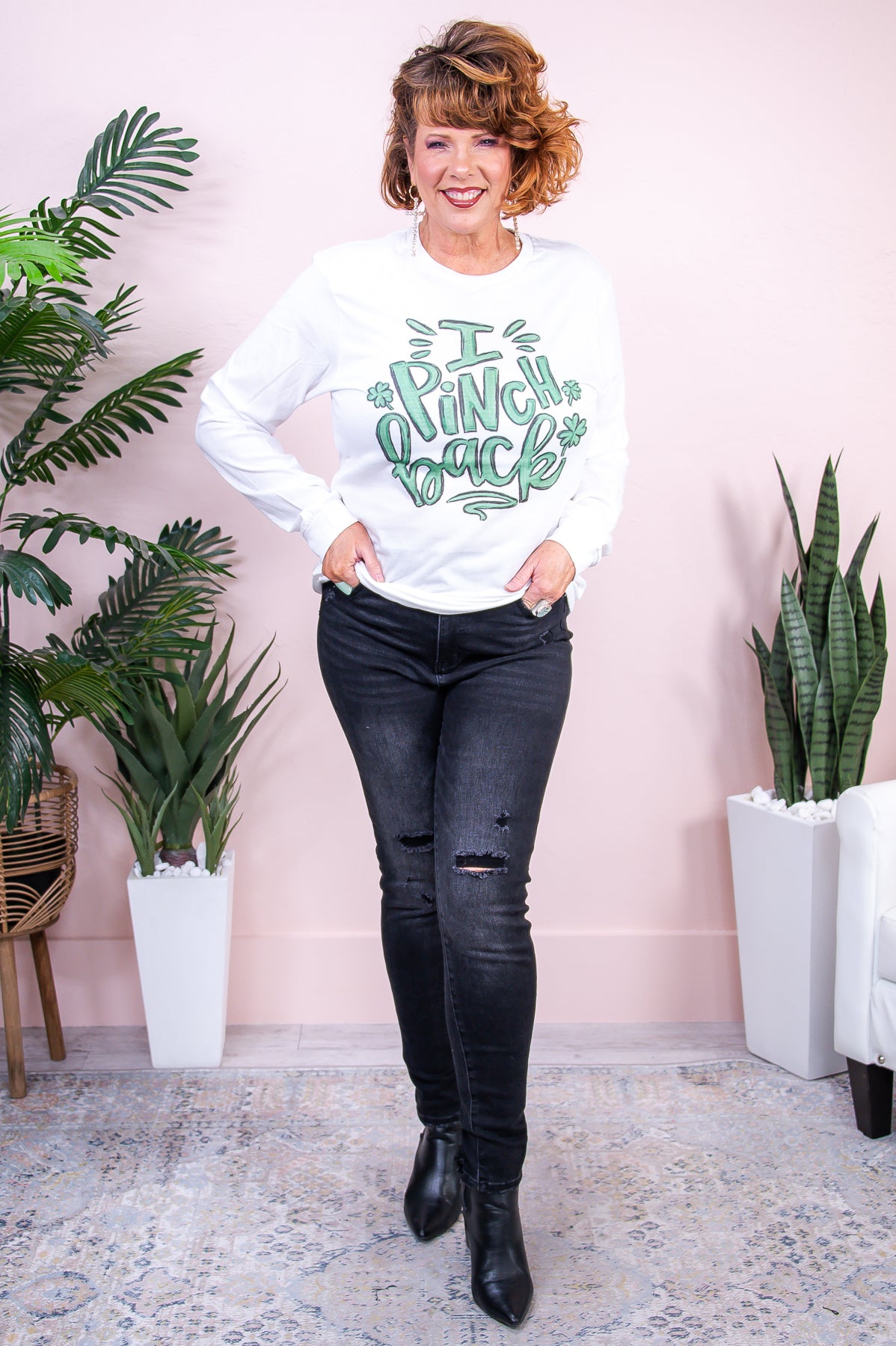 I Pinch Back White Long Sleeve Graphic Tee - A3164WH