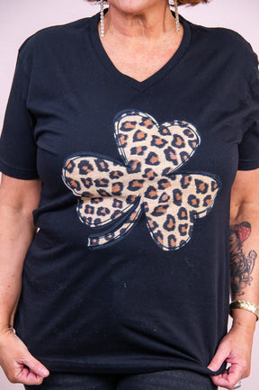 Wildly Lucky Black V Neck Graphic Tee - A3168BK
