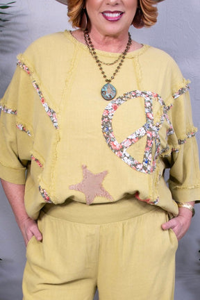Peace Among The Stars Green Tea Patchwork Top - T11030GN