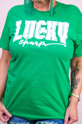 Lucky Charm Heather Kelly Green Clover Graphic Tee - A3171KGN