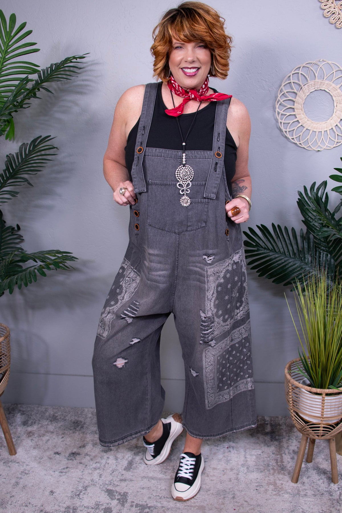 Out And About Vintage Black Bandana Overalls - RMP855BK