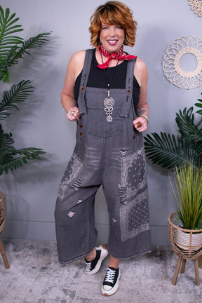 Out And About Vintage Black Bandana Overalls - RMP855BK