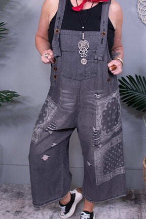 Out And About Vintage Black Bandana Overalls - RMP855BK