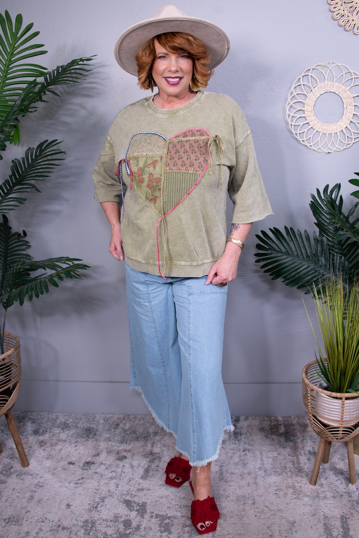 Tugging At My Heartstrings Olive Top - T11029OL