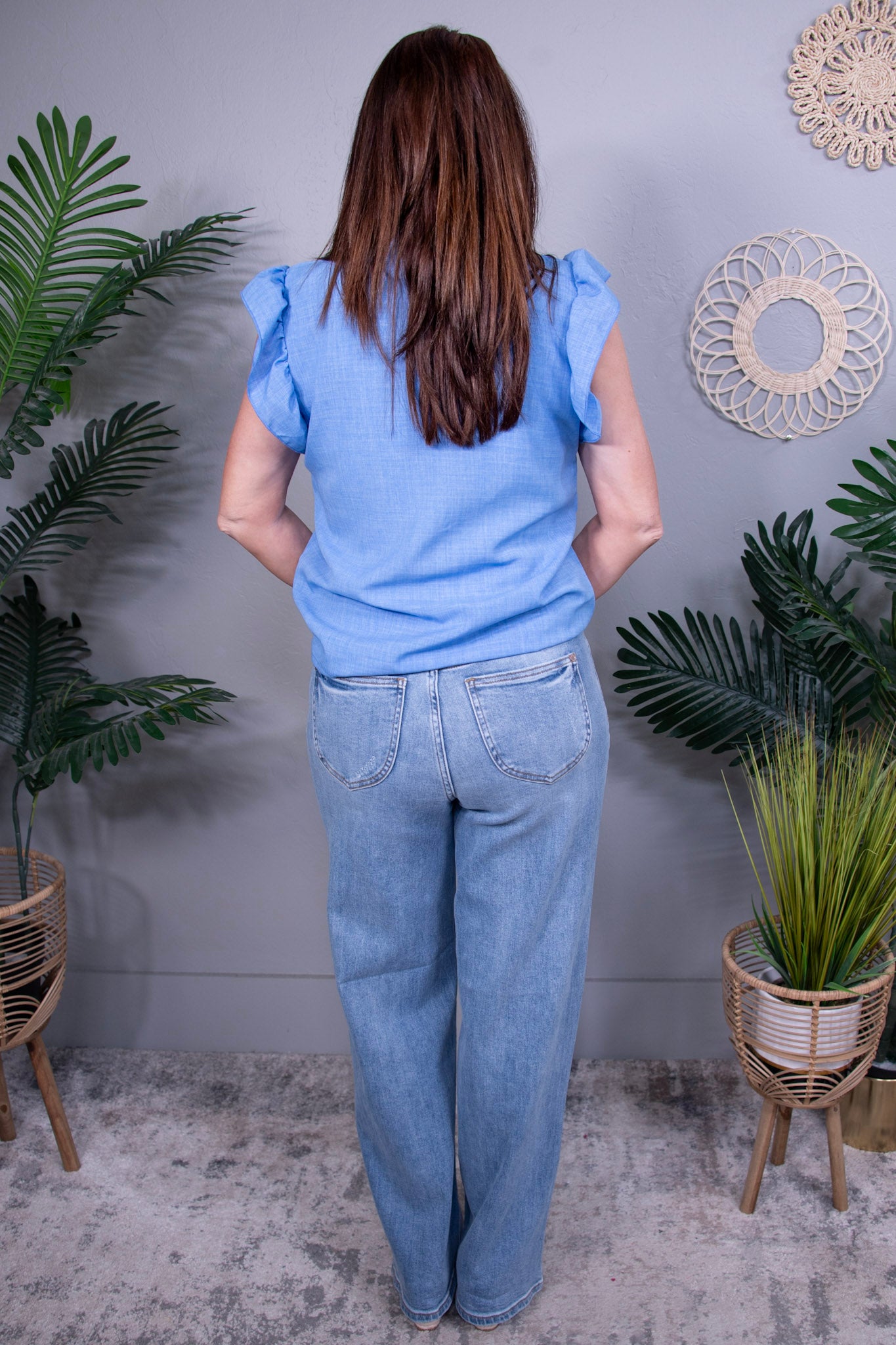 Vivienne Ruffle Sleeve Sky Blue Top - T11107BL