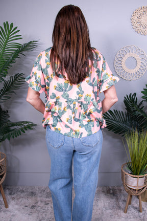 Stick With It Peach Cactus Print Top - T11026PE