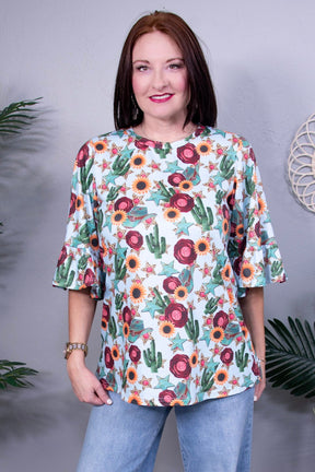 Desert Oasis Blue/Multi Color Top - T11032BL