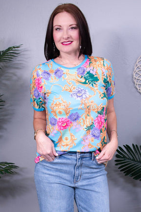 This Magic Moment Blue/Multi Floral Top - T11027BL