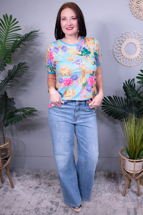 This Magic Moment Blue/Multi Floral Top - T11027BL