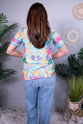 This Magic Moment Blue/Multi Floral Top - T11027BL