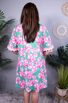 A Walk To Remember Green/Pink Floral Dress - D5616GN