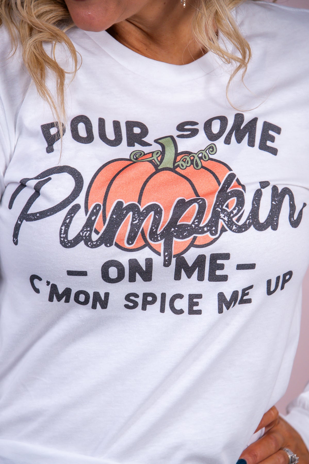 Pour Some Pumpkin White Long Sleeve Graphic Tee - A3022WH