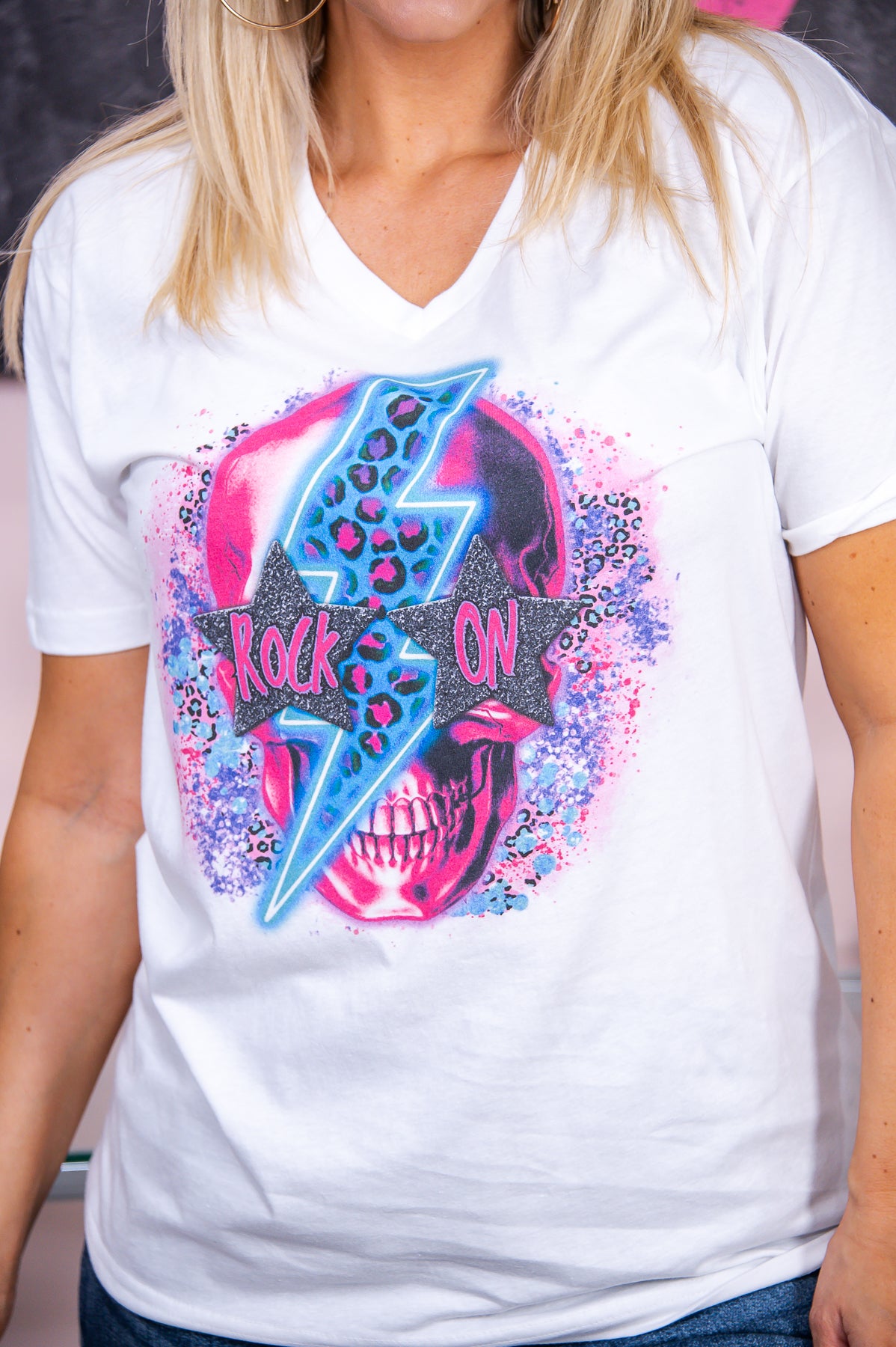 Rock On Skull White Graphic Tee - A2860WH