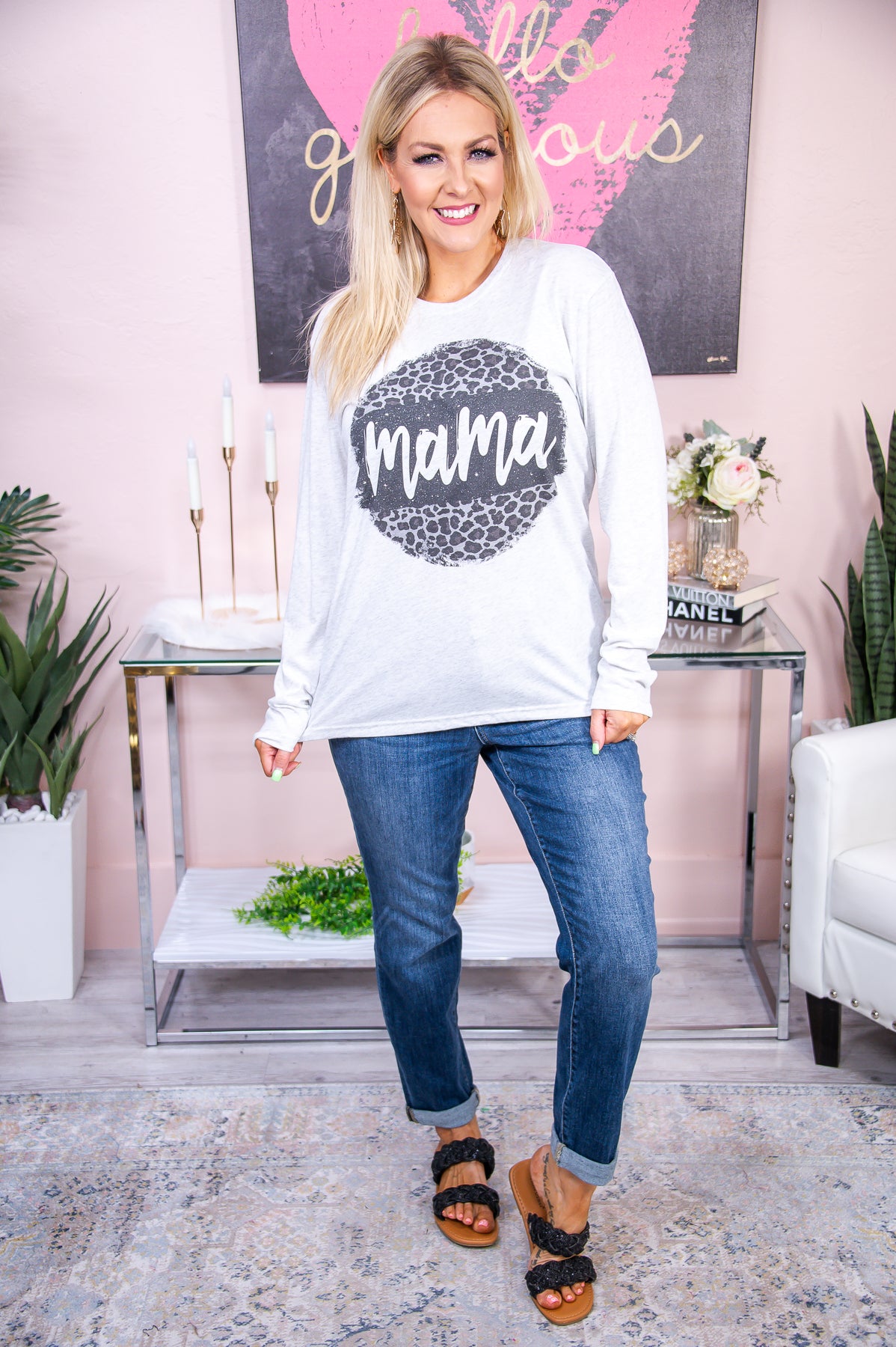 Mama Heather White Long Sleeve Graphic Tee - A2858HWH