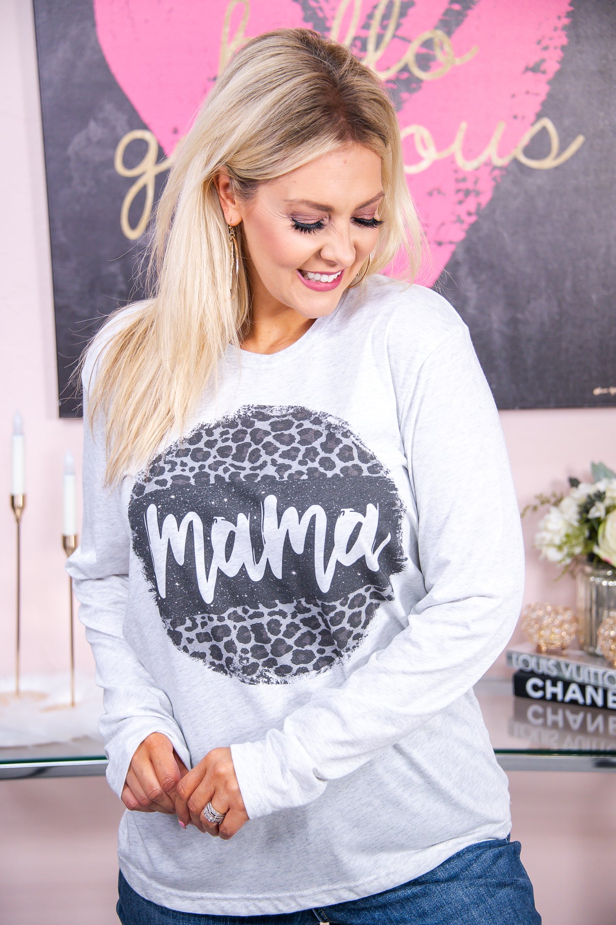 Mama Heather White Long Sleeve Graphic Tee - A2858HWH