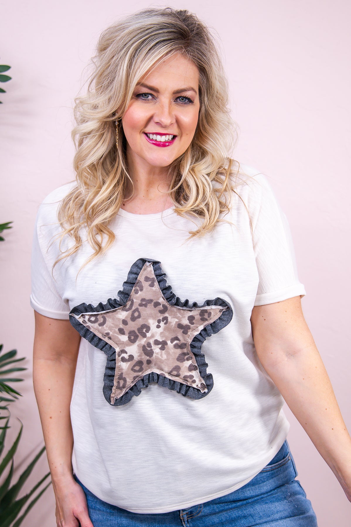 Heading For Hollywood Cream/Multi Color Star Top - T8923CR