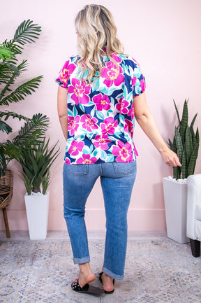 Seeing Love Blossom Fuchsia/Multi Color Floral Top - T8920FU