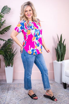 Ready For Change Hot Pink/Multi Color Floral Top - T8932HPK