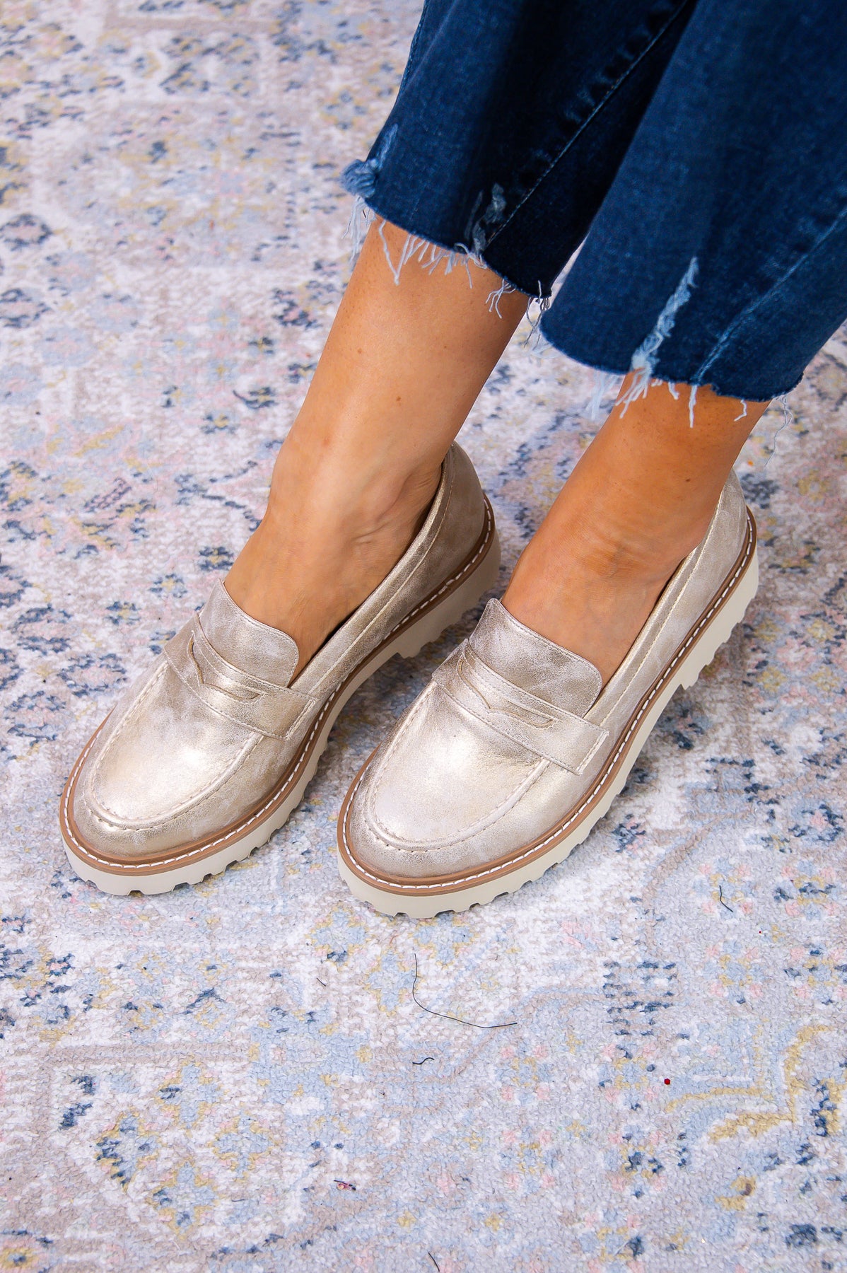 Strolling The City Gold Slip On Loafers - SHO2632GO