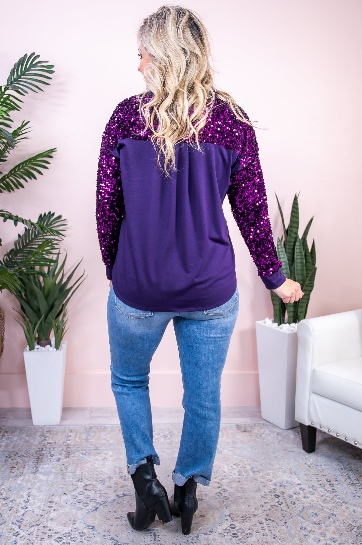 Dates With Babe Purple Solid Sequin Top - T8918PU