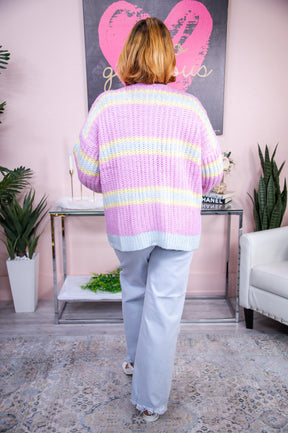 Cuteness On Repeat Pink/Multi Color Striped Knitted Cardigan - O4843PK