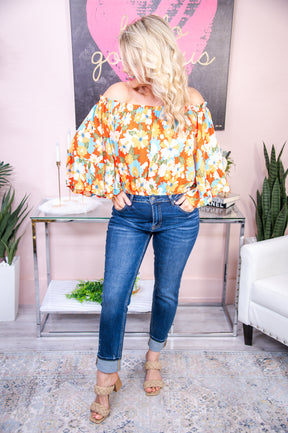 Gravitate Towards Positivity Red/Multi Color Floral Off The Shoulder Top - T7560RD