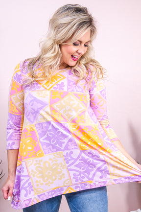 Living Legendary Lavender/Multi Color Printed Tunic - T8930LV