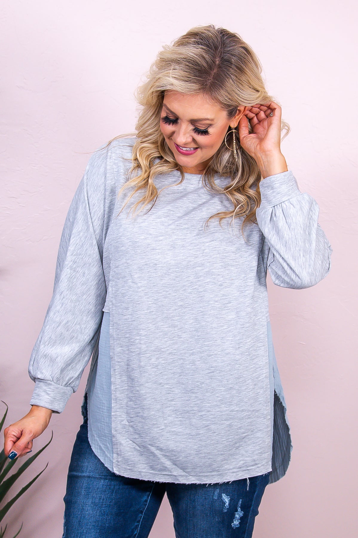 Kindness Over Everything Heather Gray/Light Blue High-Low Top - T8263HGR
