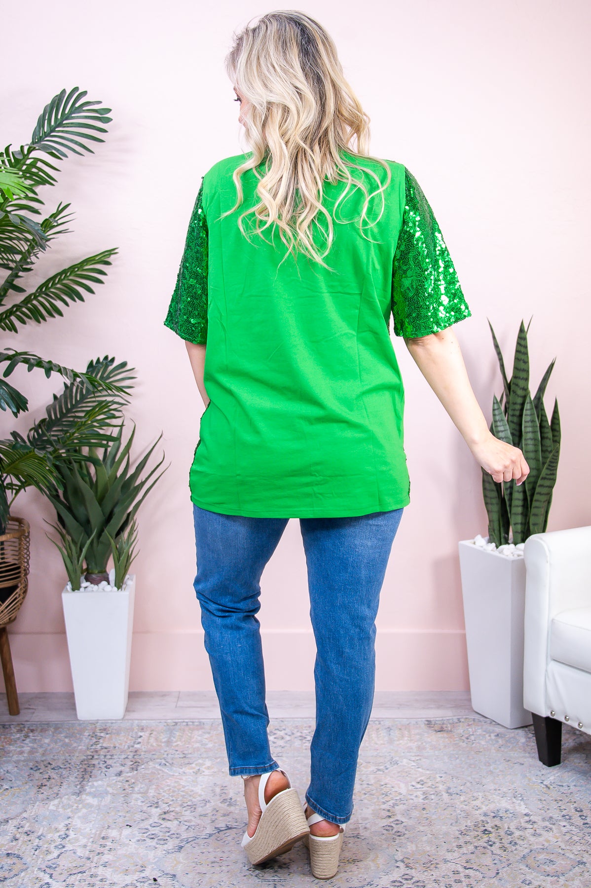 Who Needs Luck Green/White Sequins Tunic (One Size 4-14) - T8941GN