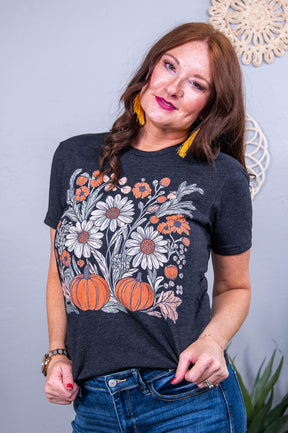 I Love Fall Most Of All Pumpkin/Flowers Vintage Black Graphic Tee - A3658VBK