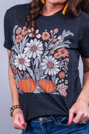 I Love Fall Most Of All Pumpkin/Flowers Vintage Black Graphic Tee - A3658VBK