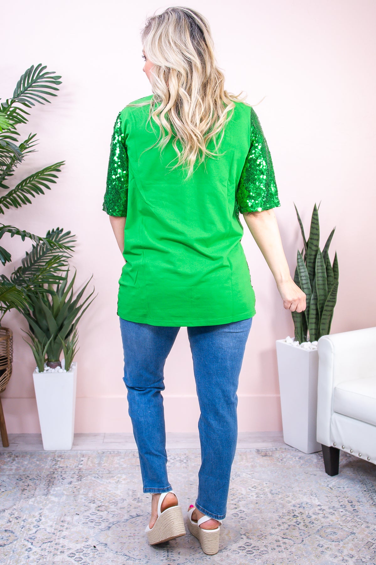 Feeling Lucky Green/White Sequins Tunic (One Size 4-14) - T8942GN