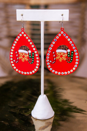Joy Red/Multi Color Christmas Printed Teardrop Earrings - EAR4165RD