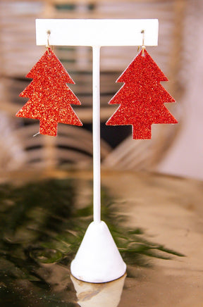 Red Glitter Christmas Tree Earrings - EAR4162RD