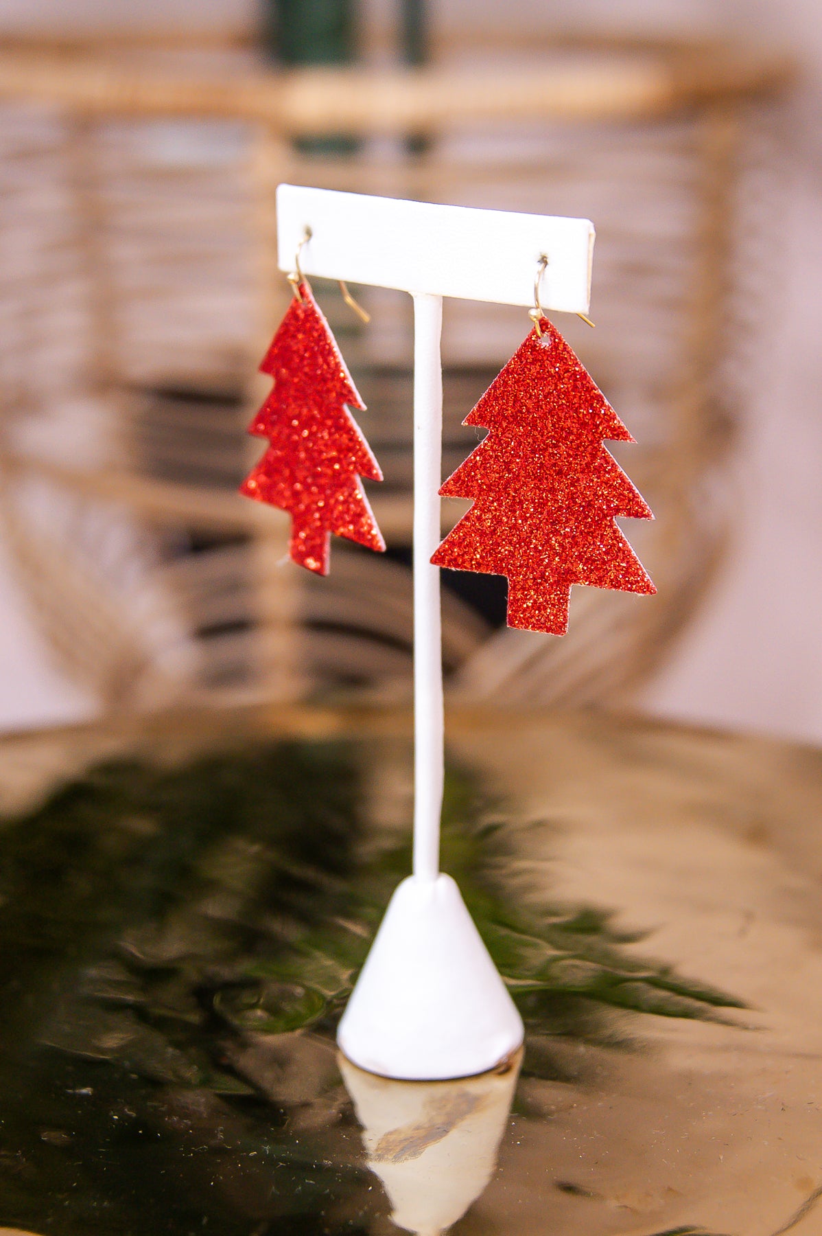 Red Glitter Christmas Tree Earrings - EAR4162RD