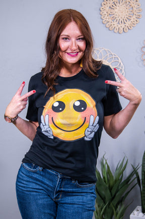 Because I'm Happy Smiley Face Vintage Black Graphic Tee - A3654VBK