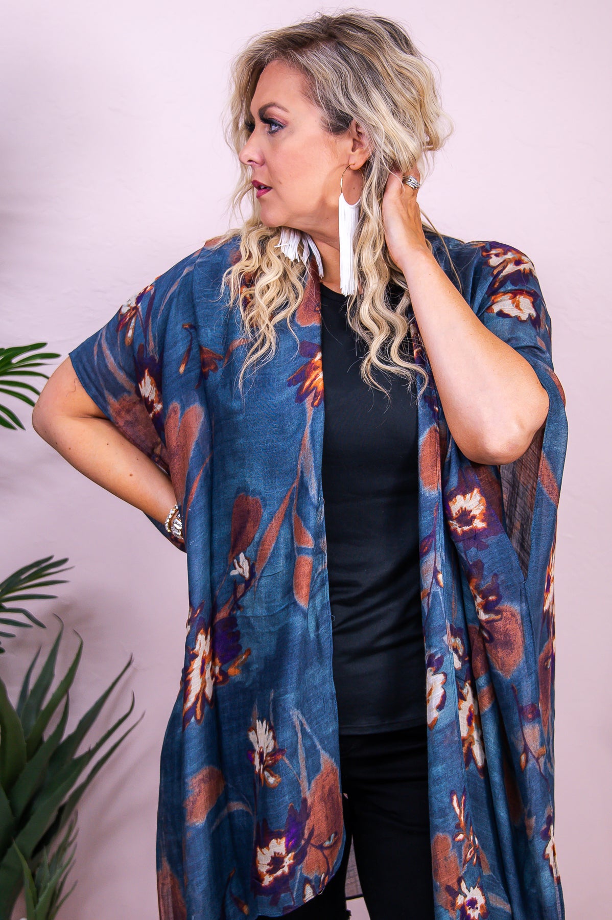 Fashionable Presence Dark Teal/Multi Color Floral Kimono (One Size 4-18) - O5456DTE